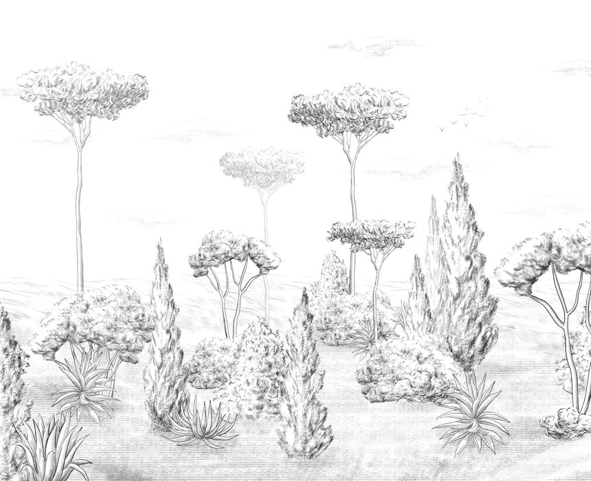 Panoramic antique forest wallpaper