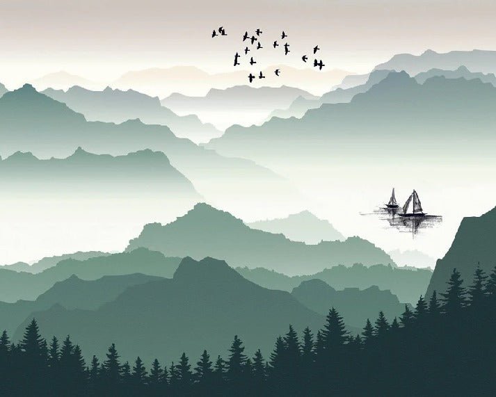 Mountain and sail on lake wallpaper