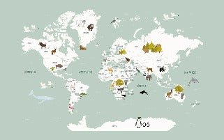 Children's French world map wallpaper green