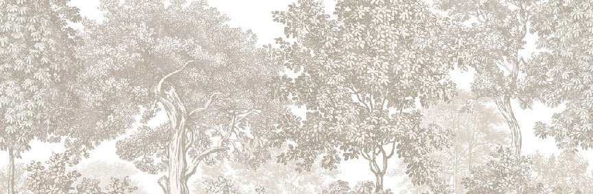 Landscape wallpaper forest engraving beige