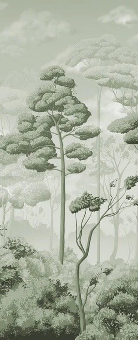 Panoramic wallpaper pine forest voluptuous green