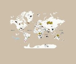 Children's French world map wallpaper beige