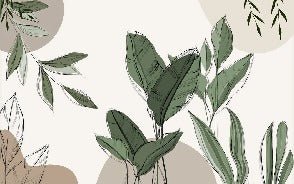 Taupe graphic plant panoramic wallpaper