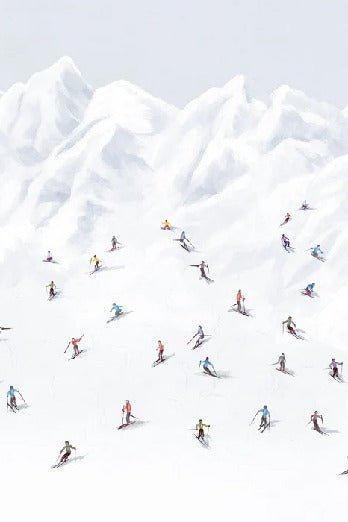 Papier peint montagne skieurs colorés, XXL, tendance