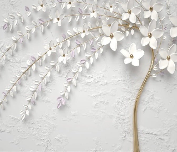 3D panoramic trompe l'oeil flowering tree wallpaper