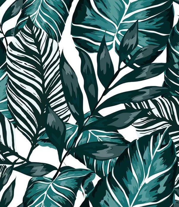 Peacock blue non-woven leaf wallpaper