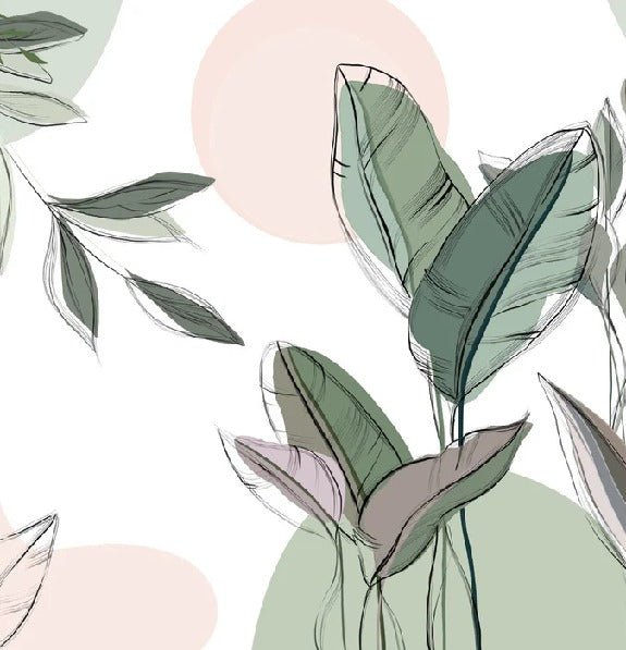 Papier peint panoramique végétal graphique vert, XXL, tendance