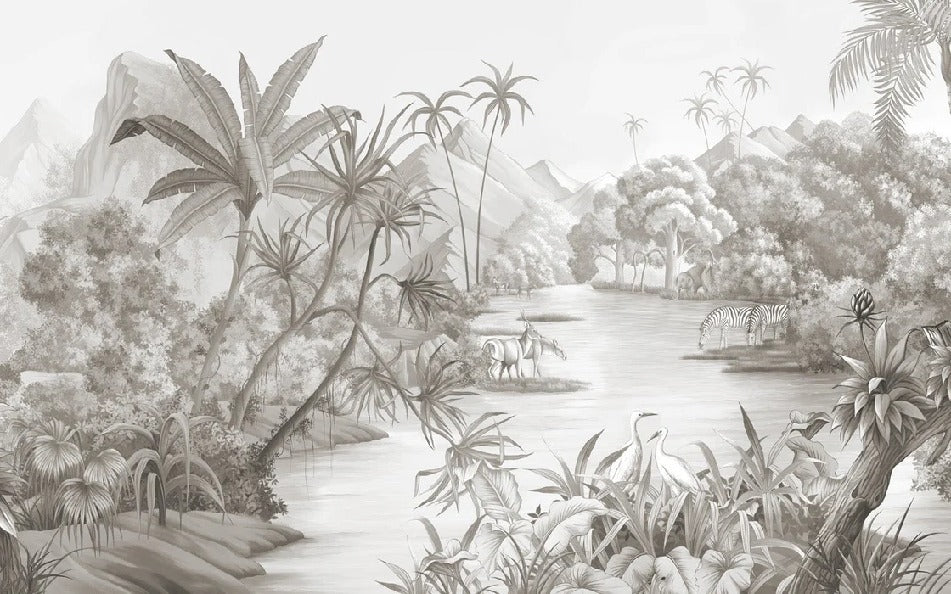 Picturesque jungle panoramic wallpaper