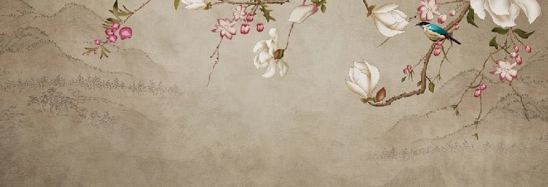 Romantic bird bathroom wallpaper