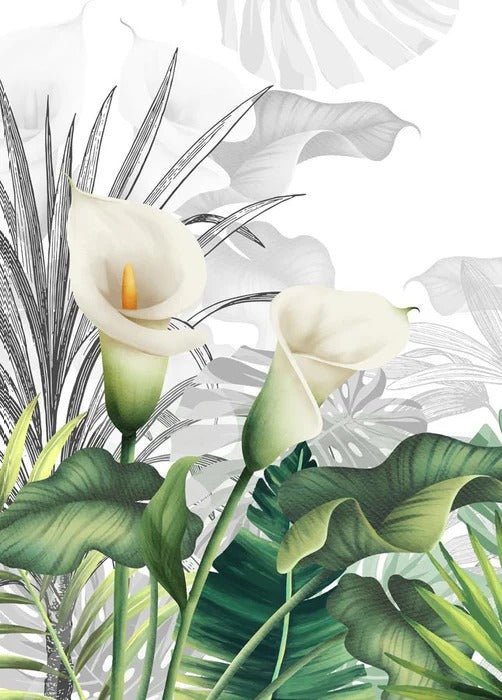 White lily nature bathroom wallpaper