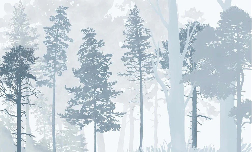 Scandinavian blue forest panoramic wallpaper