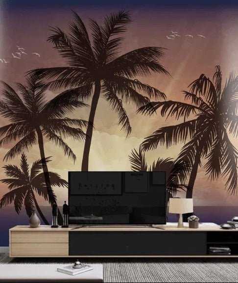 Papier peint coucher de soleil palmier, XXL, tendance