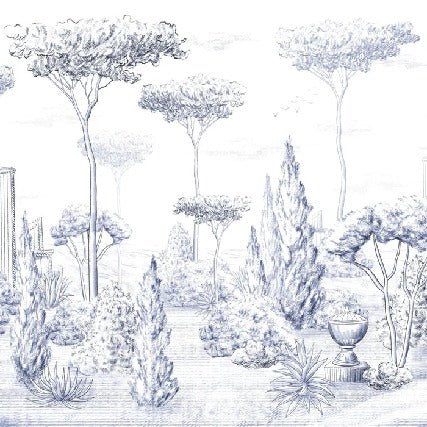 Blue pinewood Roman-style wallpaper