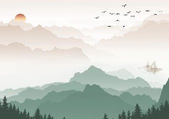 Papier peint montagne dans brume terracotta, XXL, tendance