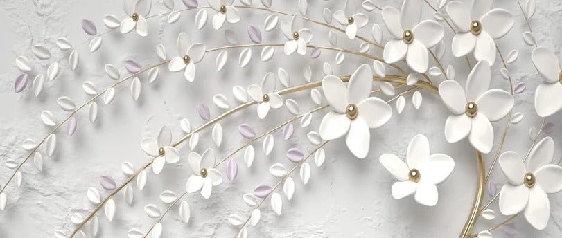 3D panoramic trompe l'oeil flowering tree wallpaper