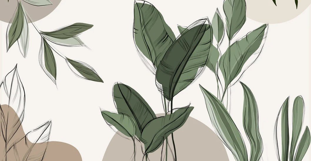 Graphic plant panorama wallpaper taupe