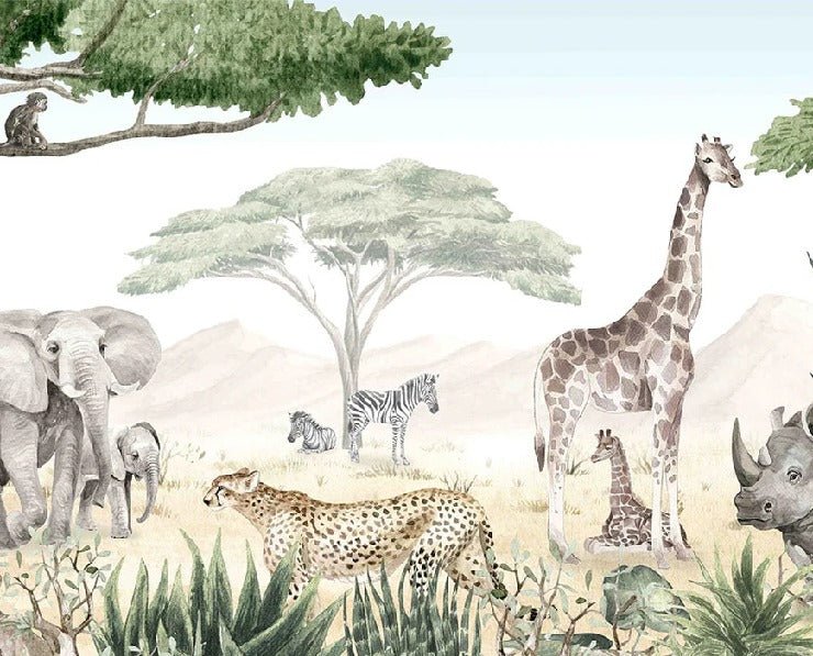 Children's savannah wallpaper in paint