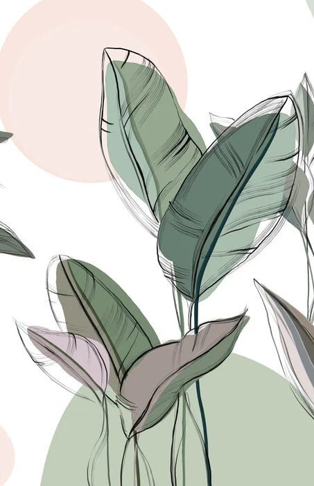 Papier peint panoramique végétal graphique vert, XXL, tendance