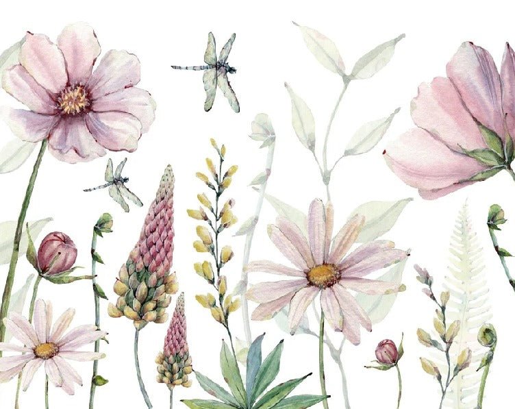 Flowers and dragonflies wallpaper