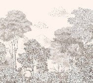 Panoramic wallpaper Forests and Mountains Sketched Beige