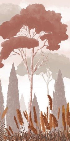 Terracotta cypress pine and pampas grass wallpaper