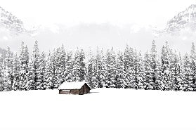 Panoramic mountain chalet wallpaper