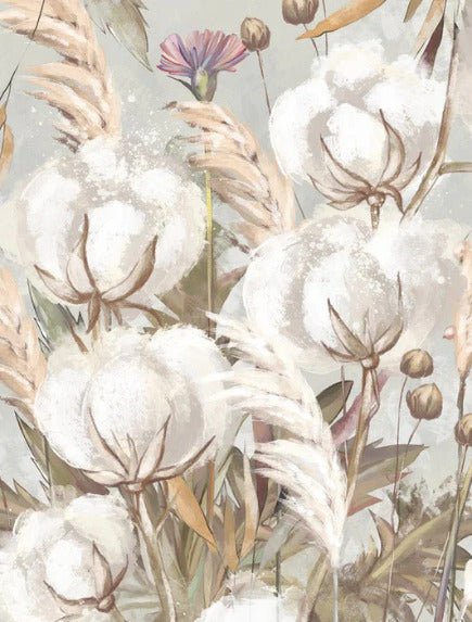 Panoramic cotton flower wallpaper