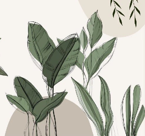 Graphic plant panorama wallpaper taupe