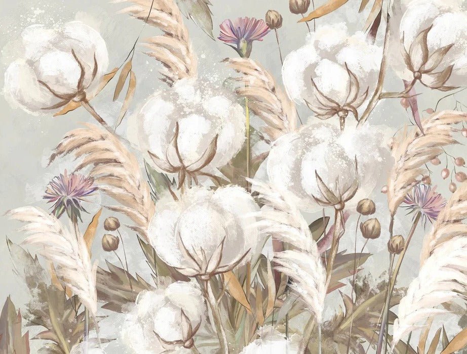 Panoramic cotton flower wallpaper
