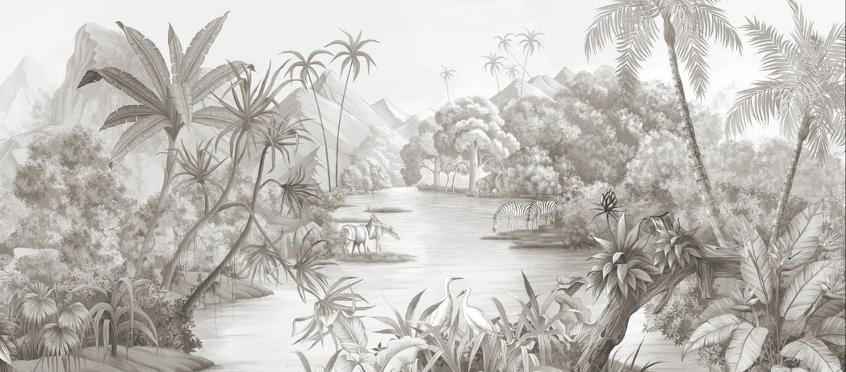 Picturesque jungle panoramic wallpaper