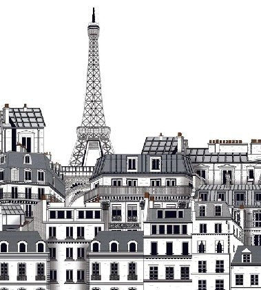 French bathroom wallpaper Parisian rooftops