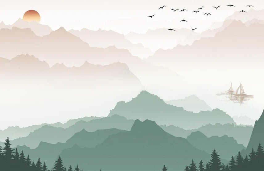 Mountain in mist wallpaper terracotta