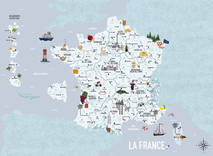 Children's map of France blue wallpaper