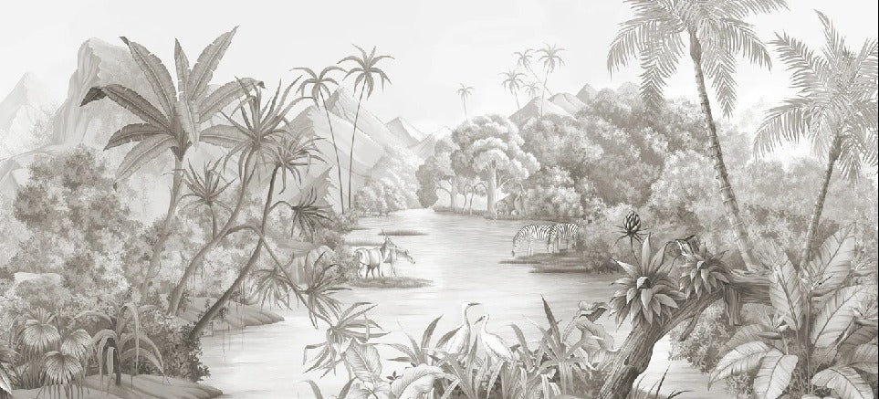 Picturesque jungle panoramic wallpaper