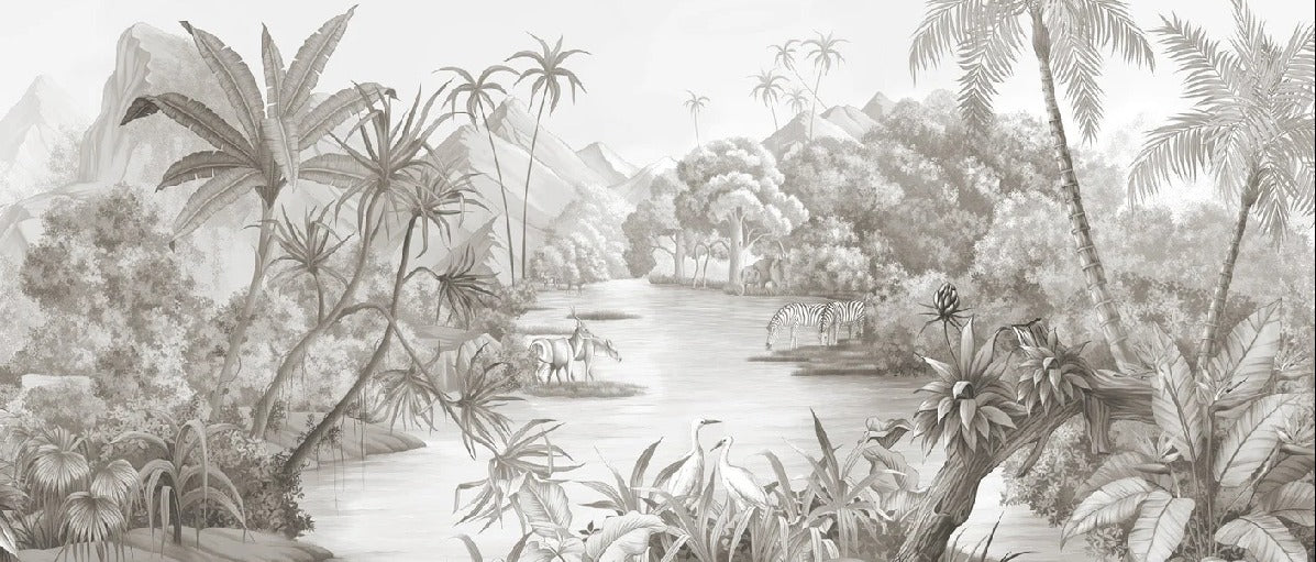 Picturesque jungle panoramic wallpaper