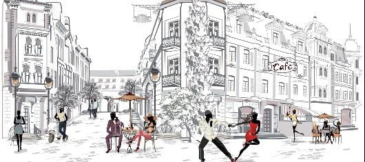 Panoramic wallpaper Parisian stroll