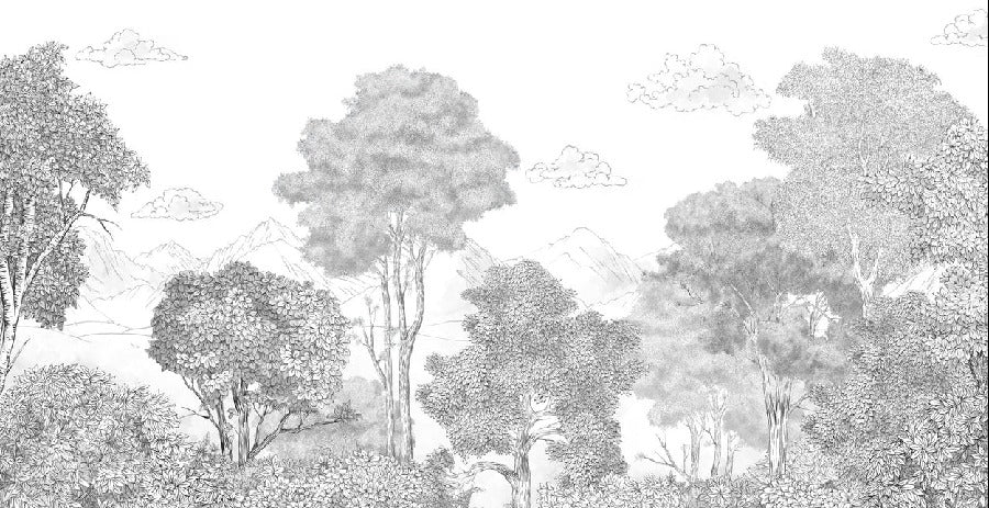 Papier peint panoramique Forêts et Monts Crayonnés, XXL, tendance
