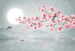 Poetic cherry blossom floral wallpaper