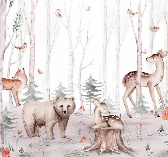 Children's watercolor wallpaper forest animals