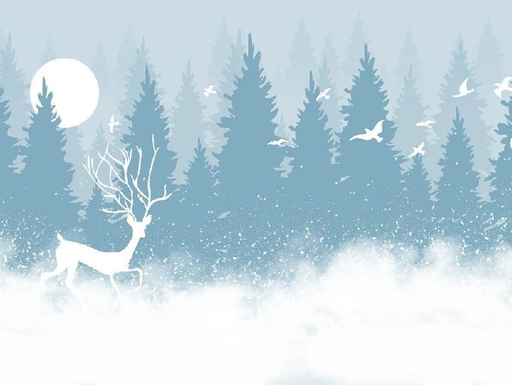 Panoramic wallpaper Forest deer in the mist