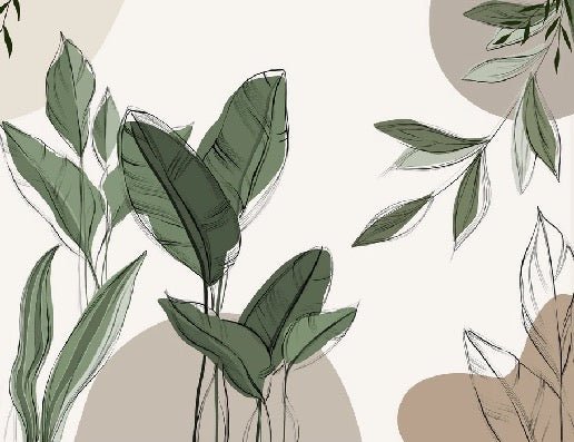 Papier peint panoramique végétal graphique taupe, XXL, tendance