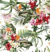 Tropical bathroom wallpaper & Colorful flowers