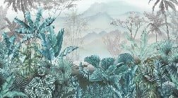 Trendy tropical blue wallpaper