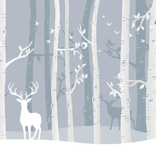 Children's Scandinavian forest wallpaper birch and deer
