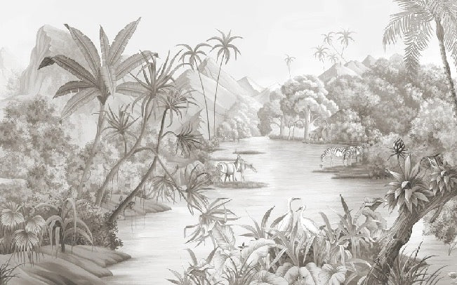 Picturesque jungle panoramic wallpaper