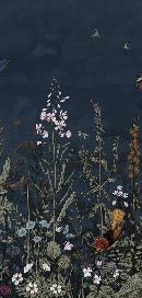 Panoramic night-blue floral wallpaper