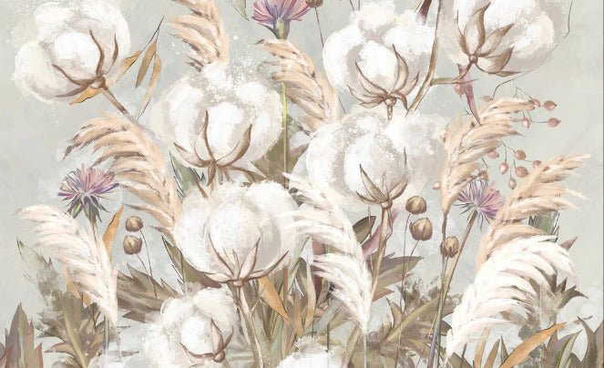 Panoramic cotton flower wallpaper