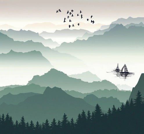 Mountain and sail on lake wallpaper