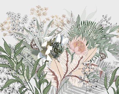 Panoramic floral botanic wallpaper