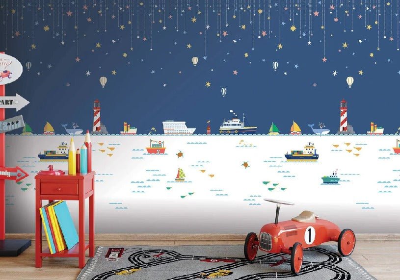 Children's wallpaper sea boat ocean